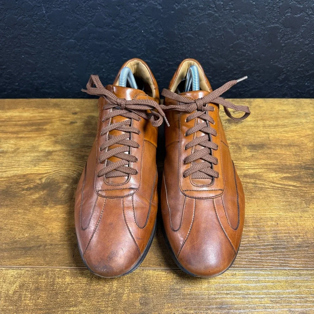 Paul Fredrick Italian Brown Leather Lace Up Casual Sneakers Mens Size 8.5 M